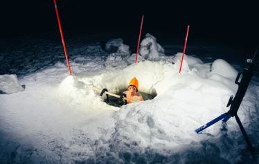 Wood-heated tent sauna on the frozen sea in Oulu