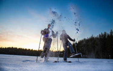 Snowshoeing on the frozen sea in Oulu