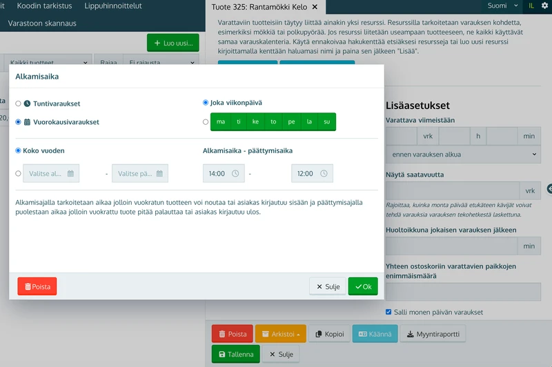 Alkamisaika-ikkuna: Vuorokausivaraukset sekä checkin- ja checkout-kellonajat