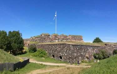Old rusty Russian coastal cannon in Suomenlinna fortress