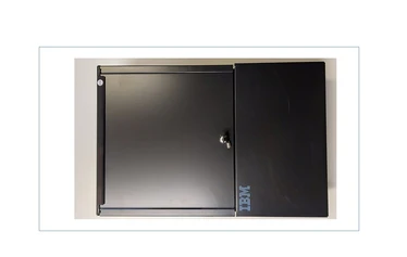 Home Network Cabling cabinet - Demo package that has never been installed at a customer. This cabinet has a capability to accomodate max 3*8 = 24 cabling jacks.
Has IBM brand name printed in front door; although not manufactured by IBM.
Can accomodate small networking switch.