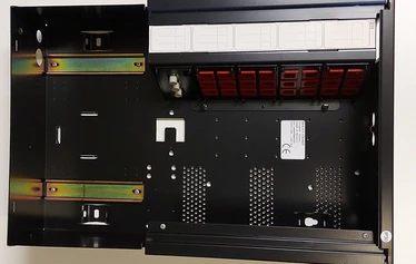Home Network Cabling cabinet - Demo package that has never been installed at a customer. This cabinet has a capability to accomodate max 3*8 = 24 cabling jacks.
Has IBM brand name printed in front door; although not manufactured by IBM.
Can accomodate small networking switch.
