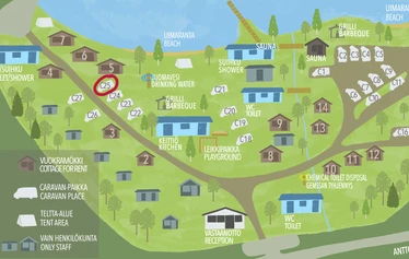 Caravan paikka C25 - Paikka C25 kuvan vasemmassa reunassa (luonnon maapohjalla/nurmella).