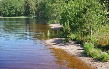 Nainen katselee järvelle