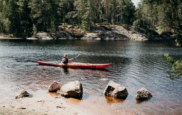 Kayaking in Teijo National Park - Lake Matildanjärvi in Teijo National Park is a great spot for kayaking and other water activities. Small lake with variety of different spots for taking a break, enjoying an outdoor fire and sleeping in a tent!