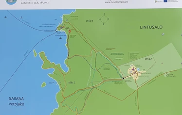 Hyvinvointipolulla on järvinäkymiä - Polku kulkee mm. kapean niemen päähän ja takaisin