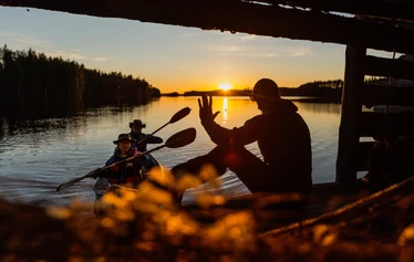 At Haapakoski Rapids - A stunning sunrise and the first rapid of the Nurmijoki River ahead. Kayaks, canoes and SUP boards are available for rent from Ruukin Tupa in the village of Jyrkkä, Sonkajärvi, North Savo.